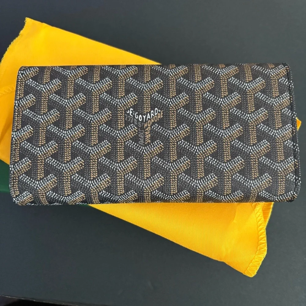 Fashion Trifold Long Wallet Black Brown Snap Closure Silver Hardware - Picture 6 of 15